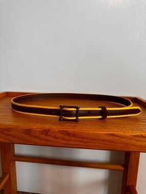 Linea Pelle Brown Belt with Yellow Edge Trim